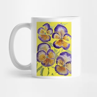 Viola Watercolor Purple Floral Pattern on Yellow Mug